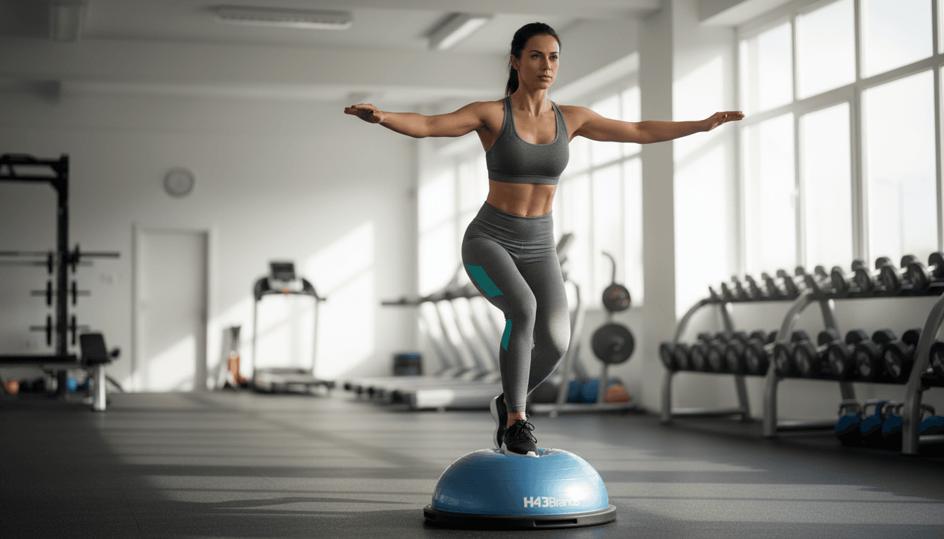 Person performing balance exercise on H43Brands balance trainer with proper form